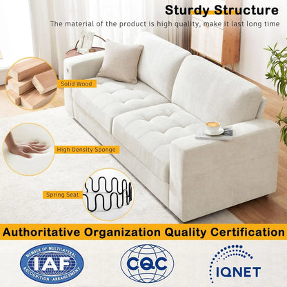 Chenille Sofa with USB Ports and Deep Cushion Comfort