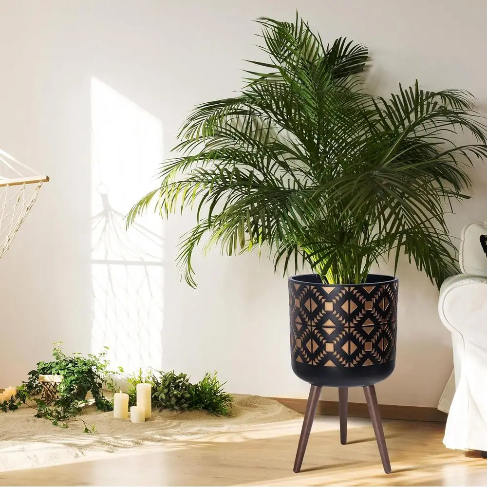 14" Mid-Century Fiber Clay Planter with Stand