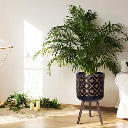 14" Mid-Century Fiber Clay Planter with Stand