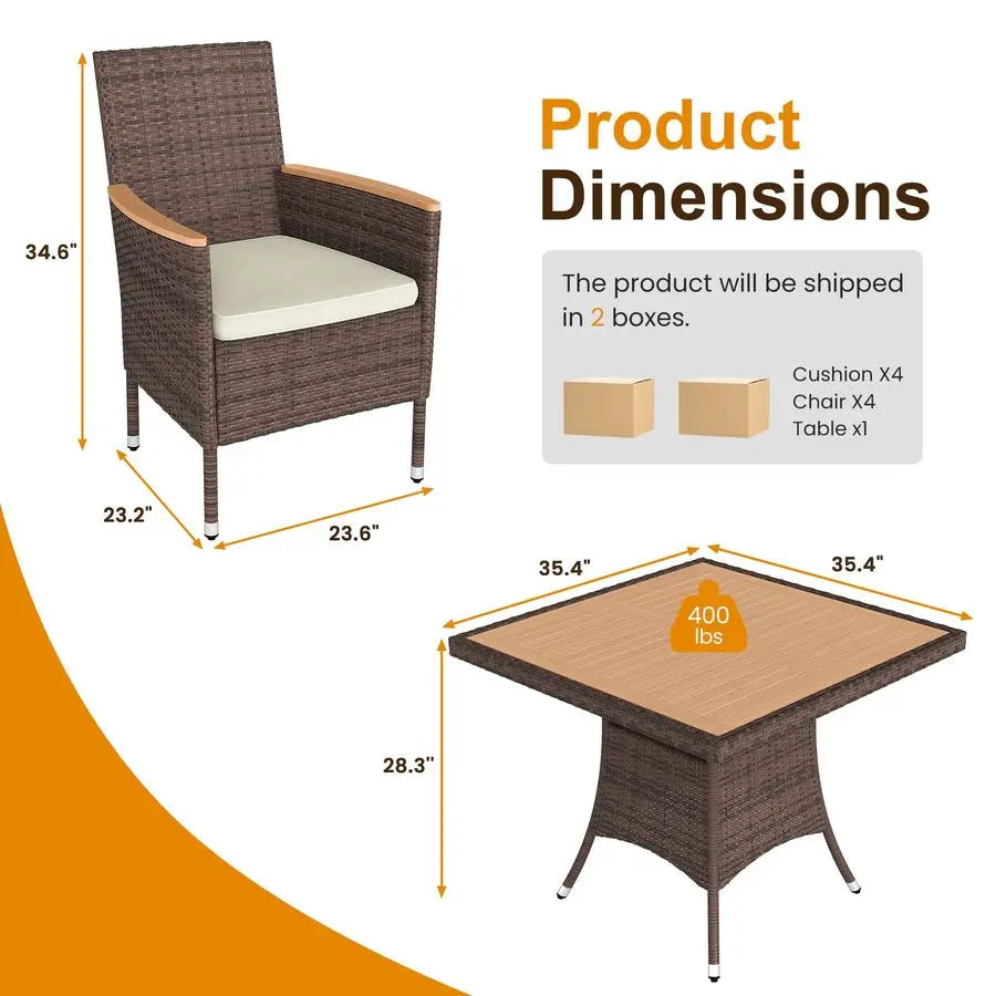 Outdoor Seating Set with Acacia Wood and Woven Rattan
