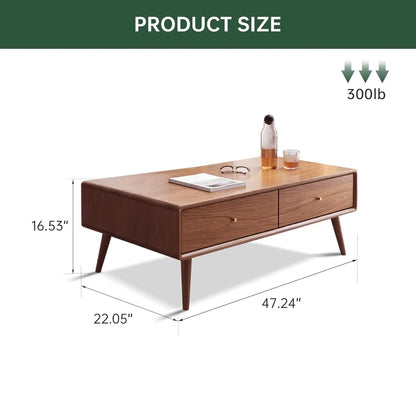 Solid Oak Mid-Century Coffee Table with Storage