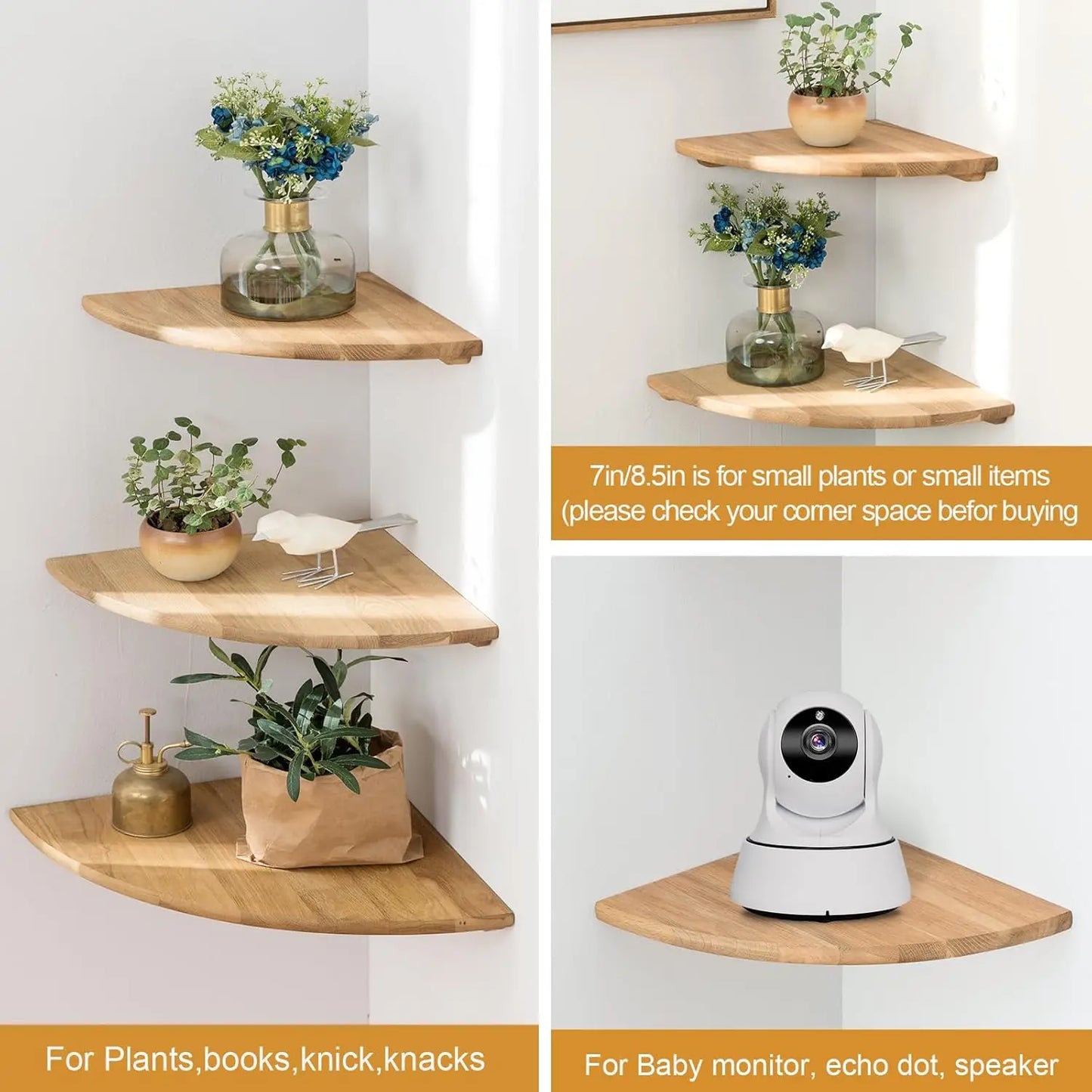 Solid Oak Floating Corner Shelves (Set of 2)