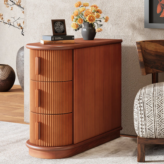 Solid Wood End Table with 3 Drawers