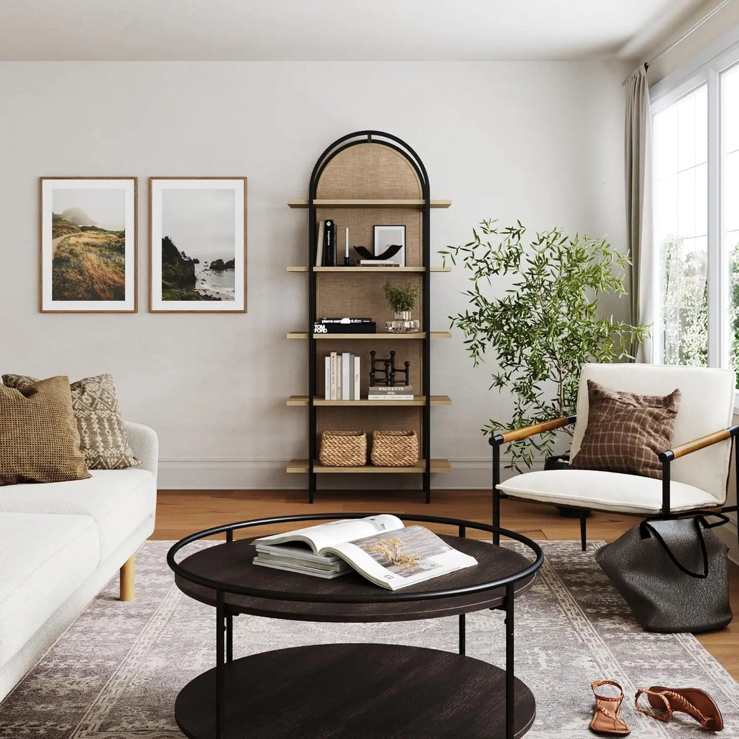 Amara Arched Rattan Etagere Bookshelf