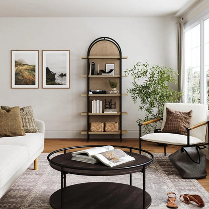 Amara Arched Rattan Etagere Bookshelf