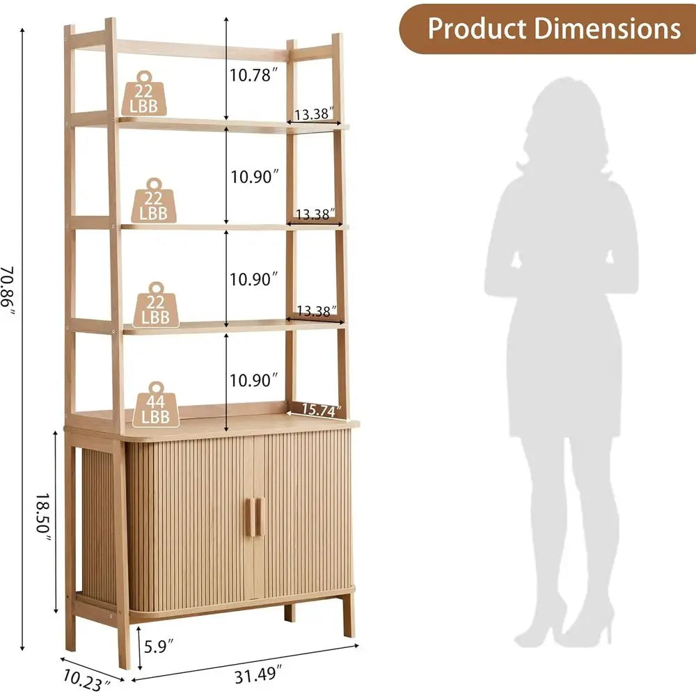 Mid-Century Bookcase with Sliding Door Storage