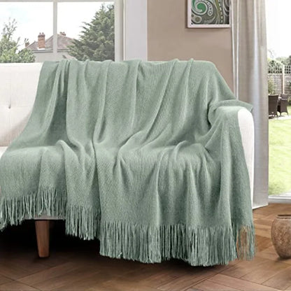 Cotton Knit Tassel Throw Blanket