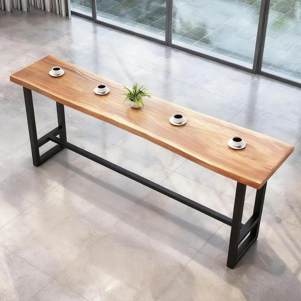 Live Edge Bar Table with Solid Pine Top and Metal Frame
