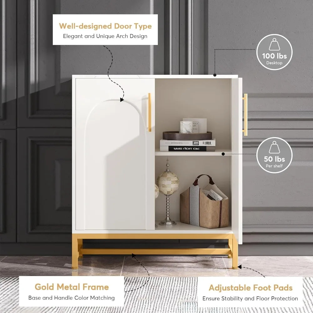 Modern White & Gold Sideboard Cabinet