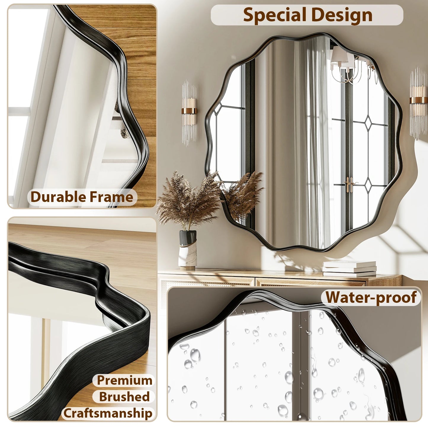 Wavy Round Deep Frame Wall Mirror
