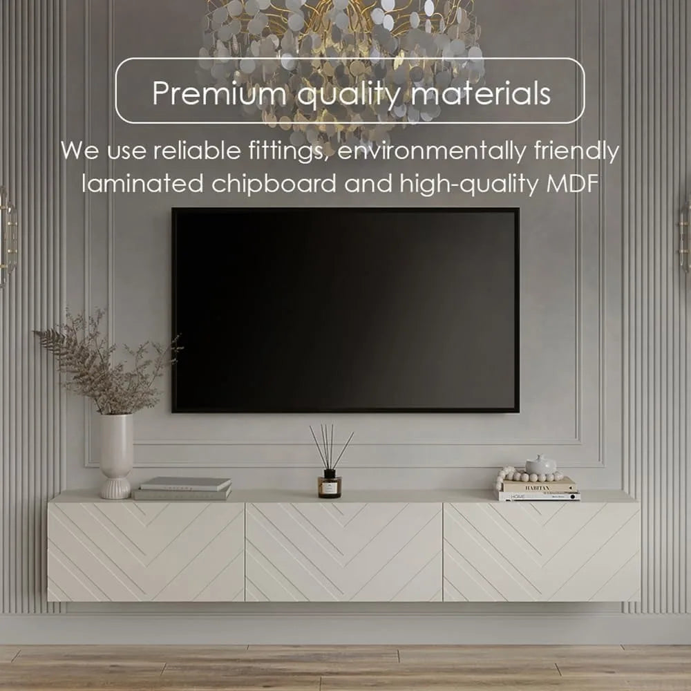 Floating Scandinavian TV Stand with Push-Open Storage