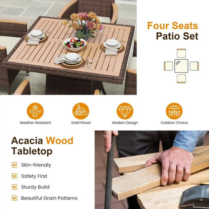 Outdoor Seating Set with Acacia Wood and Woven Rattan