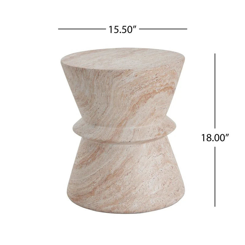 Lightweight Travertine Hourglass Indoor Outdoor Side Table
