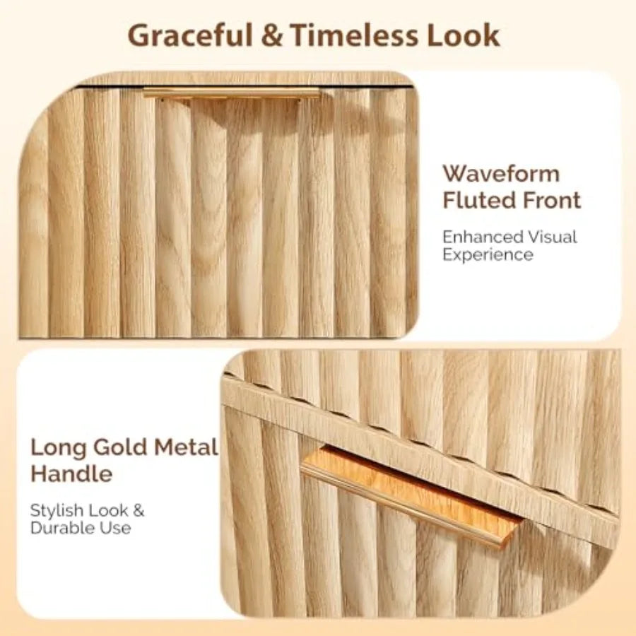 Fluted Wardrobe Armoire with Sculpted Front and Gold Hardware