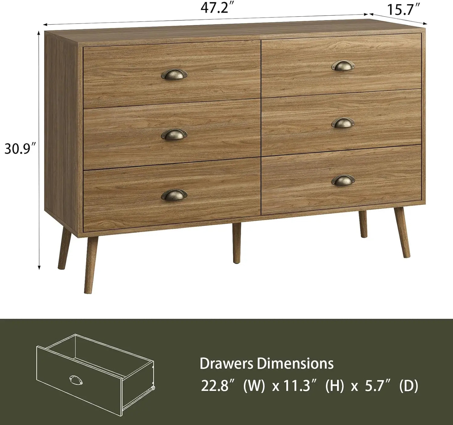 Walnut Brown 6-Drawer Classic Dresser
