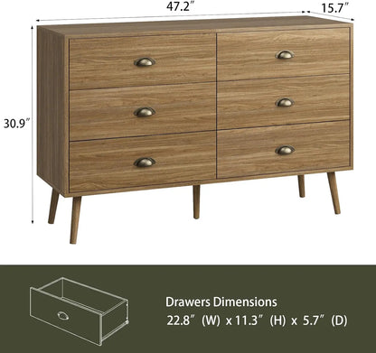 Walnut Brown 6-Drawer Classic Dresser