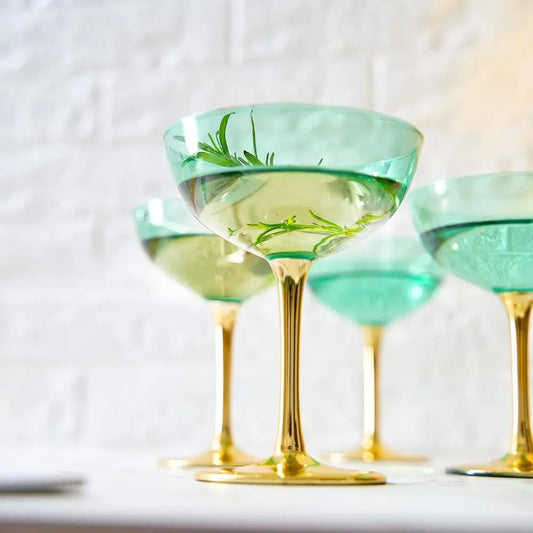 Blue Coupe Glasses With Gold Stems