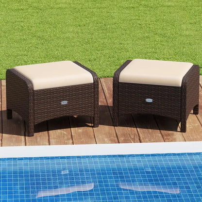 Wicker Outdoor Patio Ottomans, Set of Two