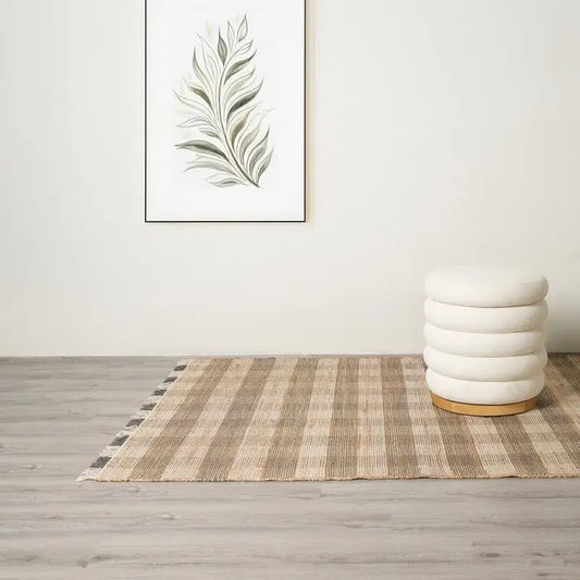 Handwoven Jute Blend Rug With Timeless Plaid Pattern