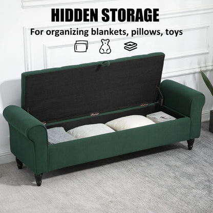 Corduroy Tufted Storage Bench with Rolled Arms