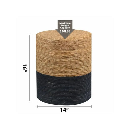 Handwoven Natural Seagrass Round Pouf Ottoman
