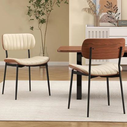 Mid-Century Dining Chairs with Bentwood Back and Metal Legs Set of 2