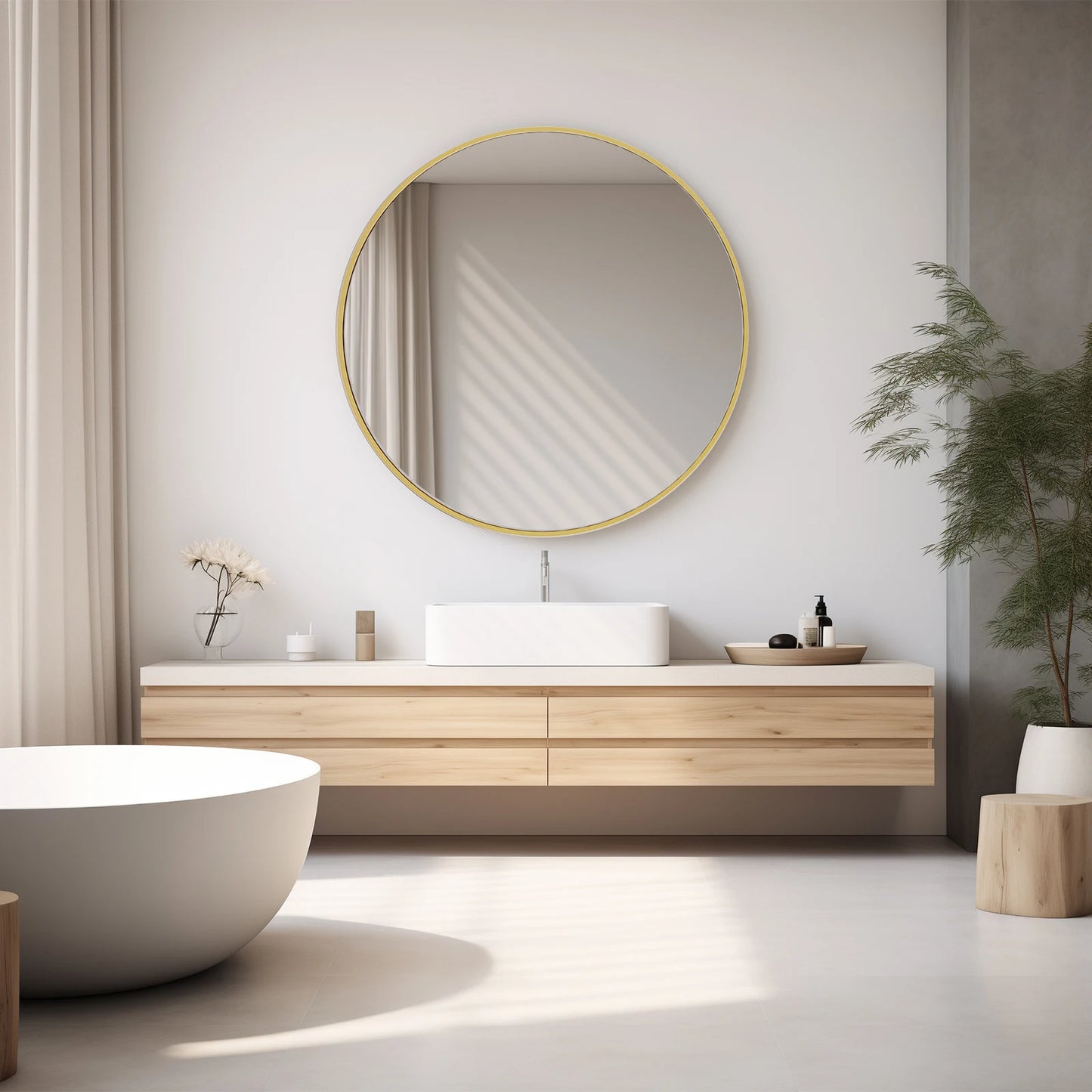 Round Shatterproof Wall Mirror with Brushed Frame