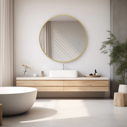 Round Shatterproof Wall Mirror with Brushed Frame