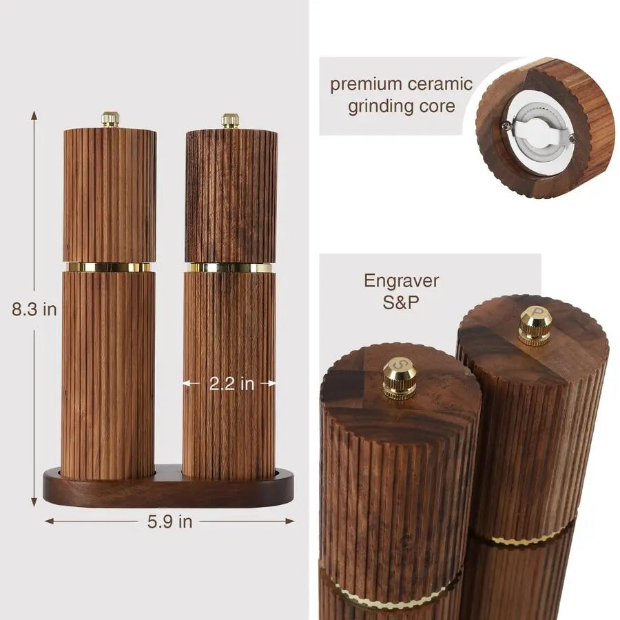 Acacia Wood Grinder Set with Adjustable Coarseness