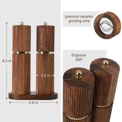 Acacia Wood Grinder Set with Adjustable Coarseness