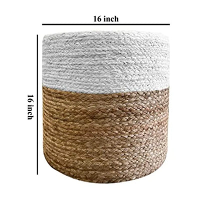 Hand-Knitted Jute Braided Pouf Ottoman
