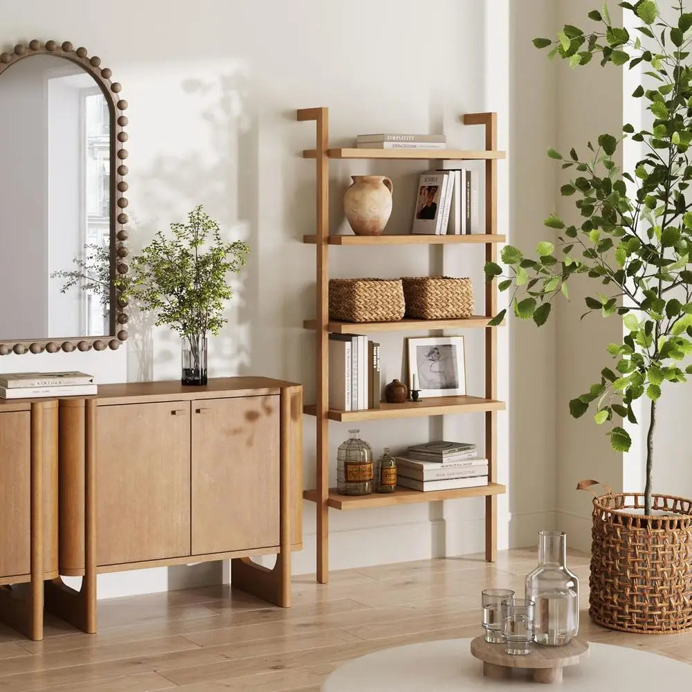 Architectural Ladder Shelf with Warm Wood Finish by Nathan James