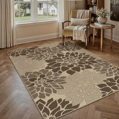Brown Floral Indoor Outdoor Area Rug, 3' x 5'
