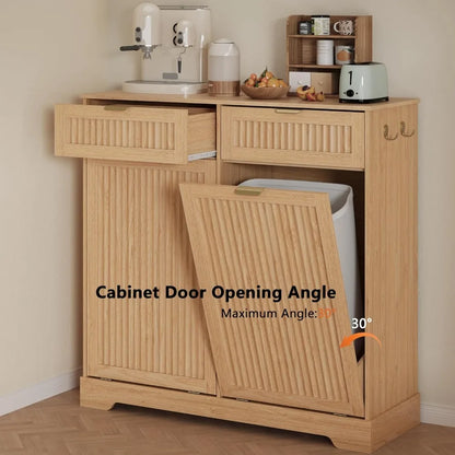 Fluted Tilt-Out Trash Cabinet with Storage Drawers