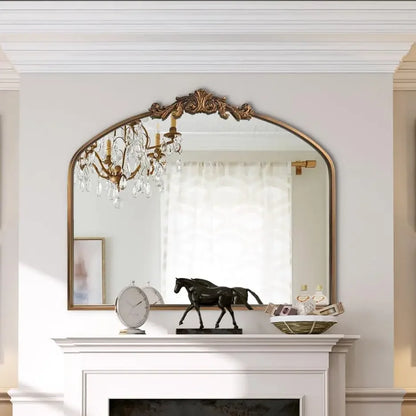 Arched Gold Wall Mirror with Ornate Baroque Frame