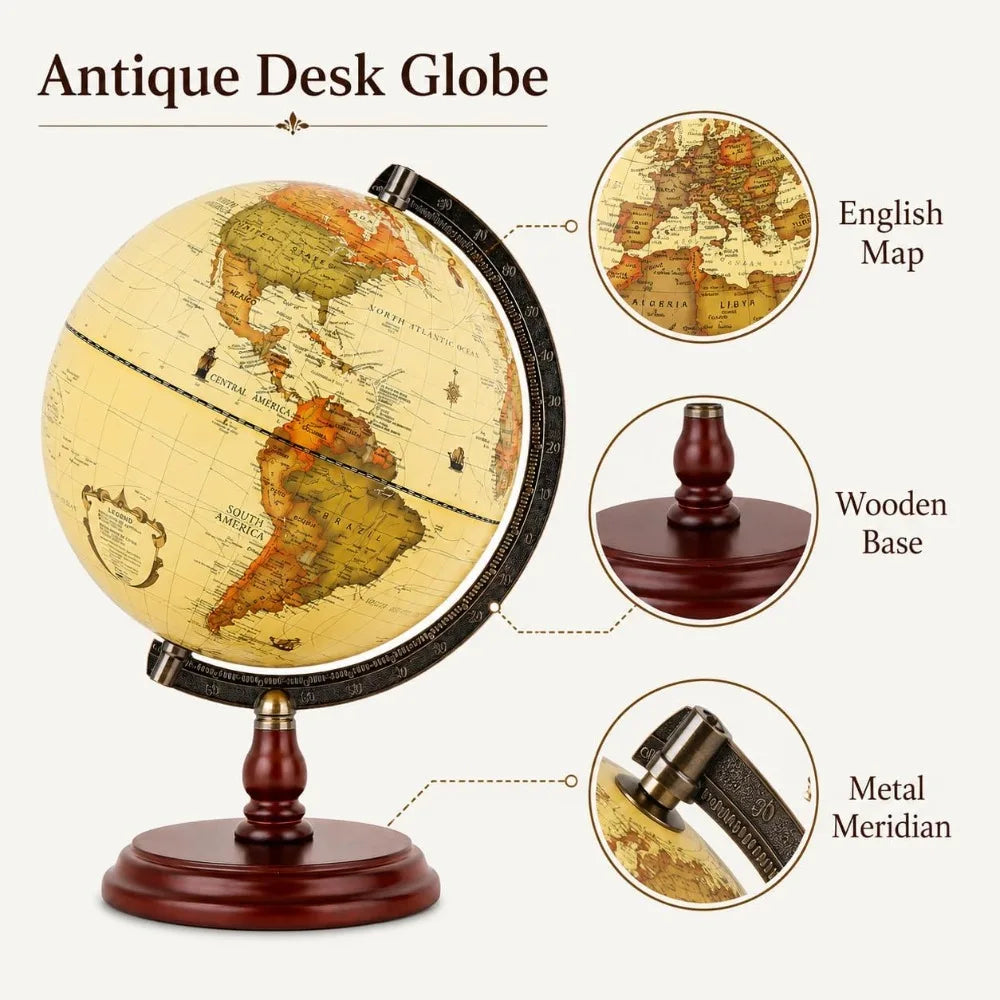 Vintage World Globe with Wooden Stand