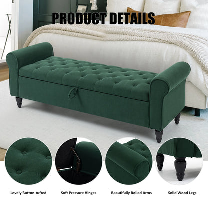 Corduroy Tufted Storage Bench with Rolled Arms