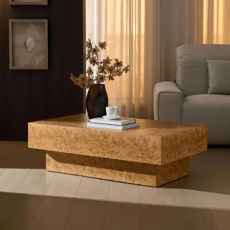 Faux Burl Wood Coffee Table with Pedestal Base Design