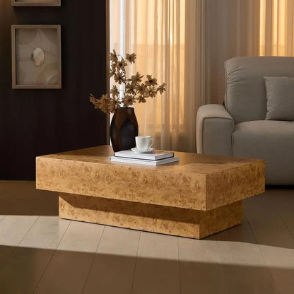 Faux Burl Wood Coffee Table with Pedestal Base Design