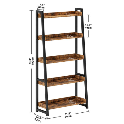 5-Tier Industrial Bookshelf with Safety Rails