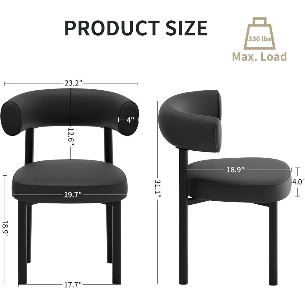 Leather Dining Chairs Set of 2 with Curved Back and Metal Legs