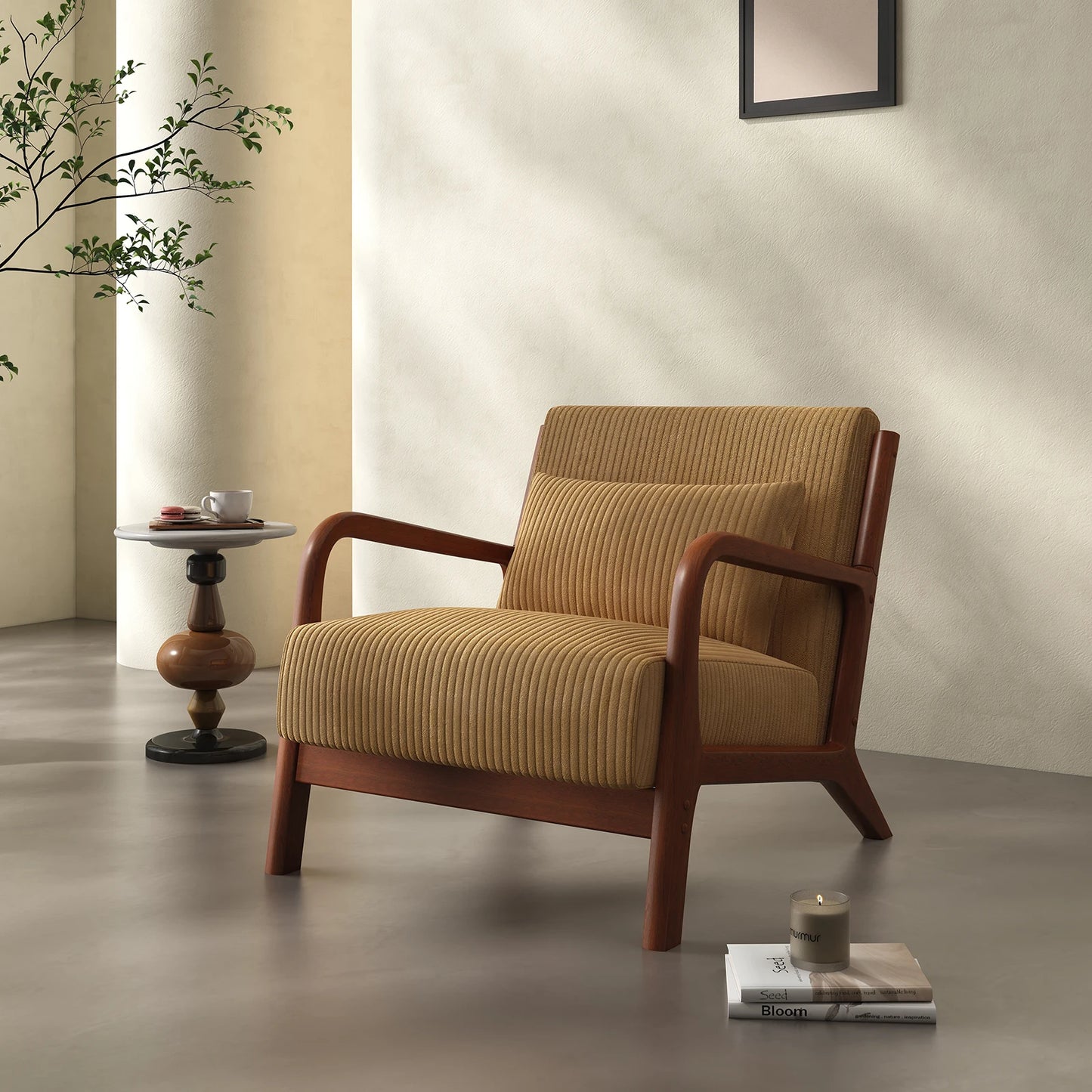 Mid-Century Modern Accent Chair with Solid Wood Frame