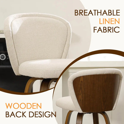 Swivel Counter Height Bar Stools with Wood Legs - Set of 4