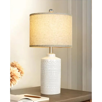 Modern Ceramic Table Lamp, 24.5" Living Room Lamps 3-Way Dimmable Nightstand Lamp with Shade Tall Bedside Lamp Desk Decor Lamps