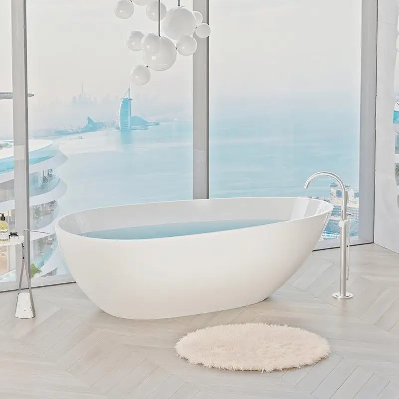 59” Glossy White Solid Surface Freestanding Soaking Tub