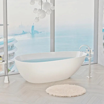 59” Glossy White Solid Surface Freestanding Soaking Tub