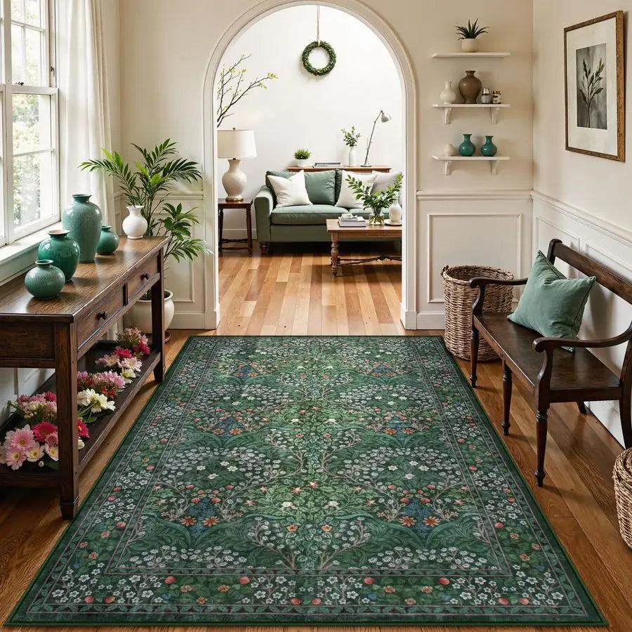 Luxury Floral Faux Wool Washable Area Rug