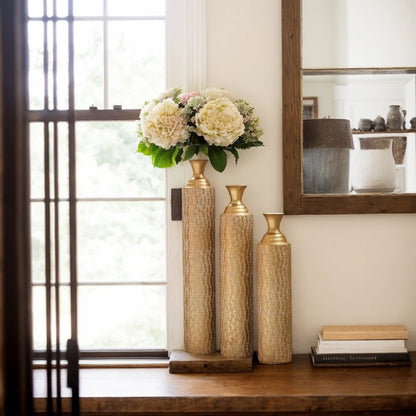 Gold Metal Floor Vases, Set of Three