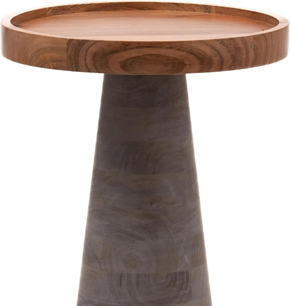 Mango Wood Accent Table with Tray Top and Pedestal Base