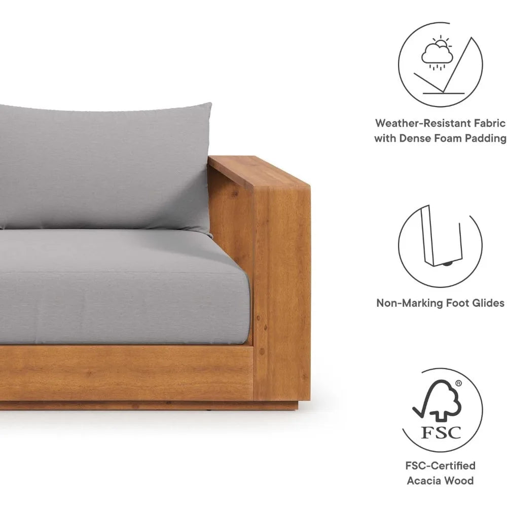 Modern Acacia Wood Outdoor Loveseat